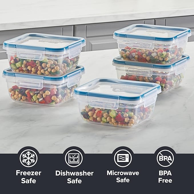 Snapware Total Solutions (5-Pack, 5.5 Cup) Plastic Food Storage Containers Set, Airtight & Leakproof Locking BPA-Free Lids Tupperware, Freezer Dishwasher Microwave Safe