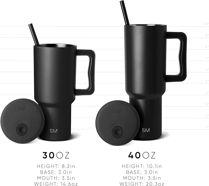 Simple Modern 40 oz Trek Tumbler with Handle and Straw Lid | Cup Holder Friendly Insulated Stainless Steel Travel Mug | Checkmate (Pack of 12)