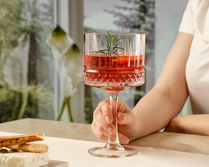 Pasabahce Premium Vintage Extra Large Coupe Glasses Set of 4 - Extra Large Goblet Exclusive Gin,Margarita,Wine, Cocktail, Champagne Glasses- Crystal Design - 16,9 Oz Long Stem Glassware