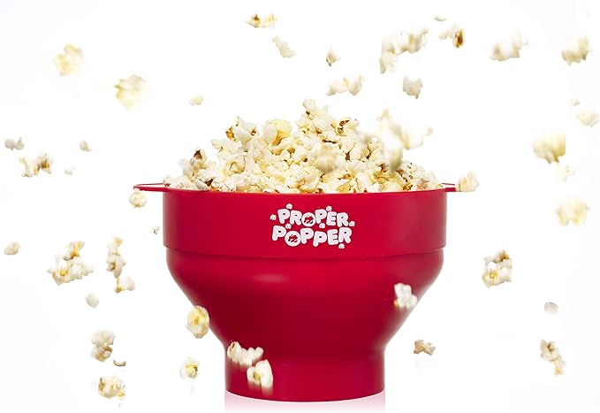 The Original Proper Popper Microwave Popcorn Popper, Silicone Popcorn Maker, Collapsible Bowl BPA Free & Dishwasher Safe - (Red)