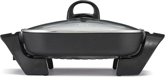 bella Electric Skillet and Frying Pan with Glass Lid, Nonstick Coating, Cool Touch Handles, Removable Heating Probe, Dishwasher Safe, 12 x 12 inch, Black, PFOA & PTFE Free