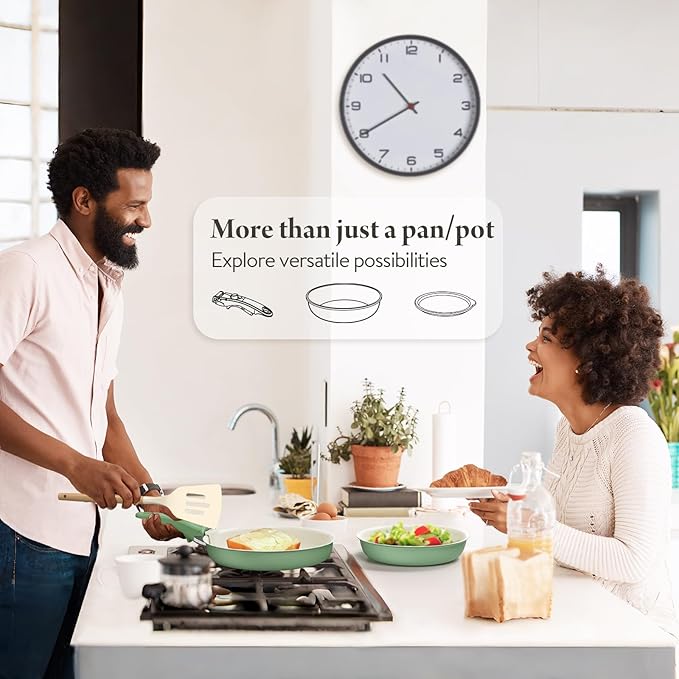 Ceramic Nonstick Cookware Set, Healthy,Non Toxic,17-Pieces Pots and Pans Set Removable Handles,Induction RV Kitchen Set,Stain & Scratch-resistant,Dishwasher/Oven Safe,PFAS/PFOA Free,Green