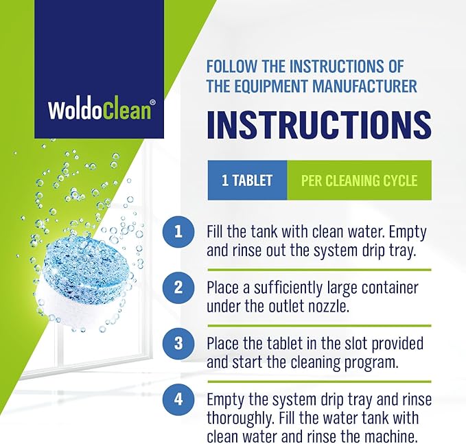 WoldoClean 2-Phase Cleaning Tablets for Espresso Machines 25 Tablets - compatible with Breville, Jura, Bosch, Philips, Casabrews, KitchenAid, De'Longhi, Ninja