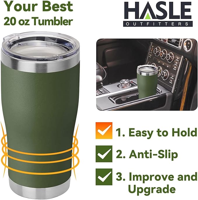 HASLE OUTFITTERS 20oz Tumbler Bulk, Insulated Tumblers with Lid, Vacuum Stainless Steel Tumbler, Double Wall Powder Coated Cup, coffee mugs(Army Green, 12 Pack)