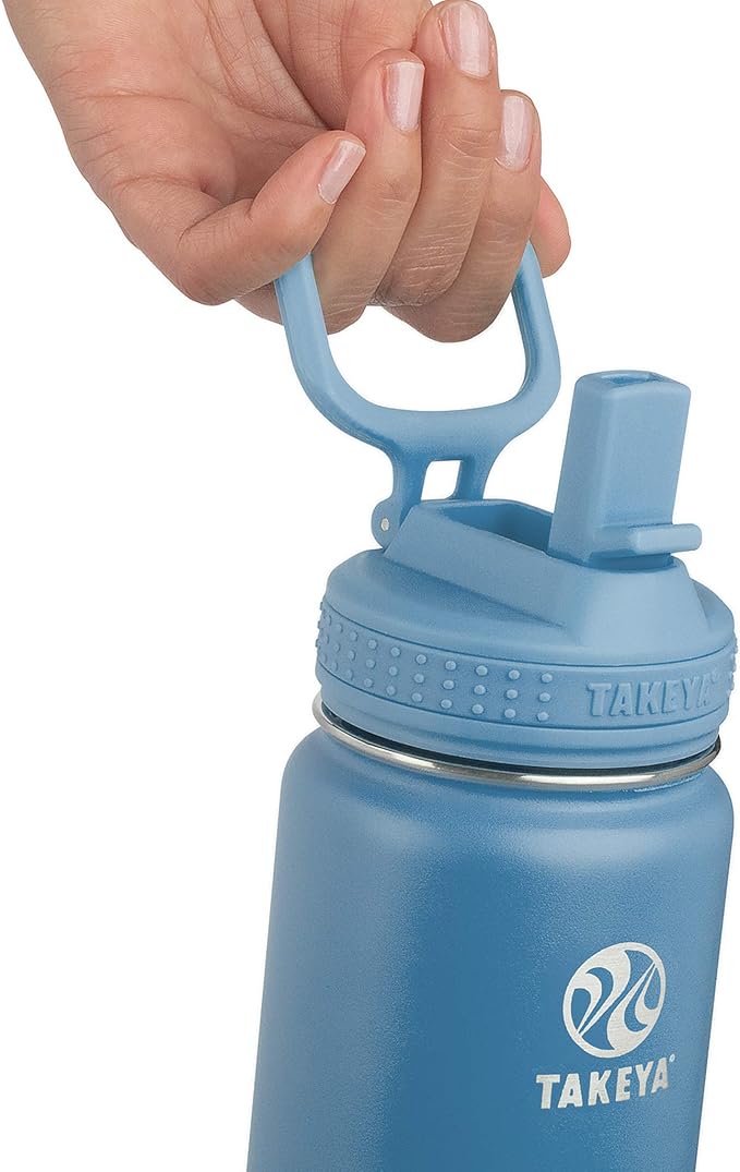 Takeya Actives Water Bottle with Straw Lid - Durable & Easy-Care Water Bottle with Stainless Steel Insulation - BPA-Free Lid with Carry Handle & Straw - Dishwasher-Safe - 24 oz, Bluestone
