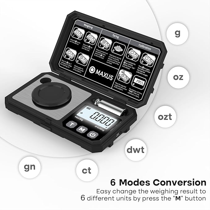 MAXUS Digital Milligram Scale 50g/0.001g with Calibration Weight, Reloading Scale with Powder Trickler Accessories