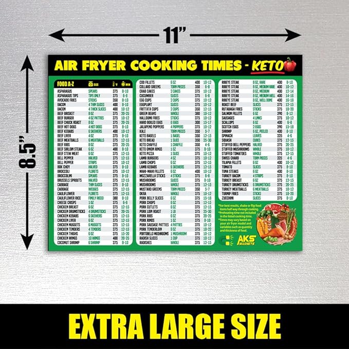 Air Fryer Cheat Sheet Magnet, Keto Edition - Air Fryer Cooking Times Chart for 100 Keto Food Items - Magnetic Airfry Guide for Ketogenic Cookbooks and Recipes - Low Carb Diet Plan Airfryer Accessories