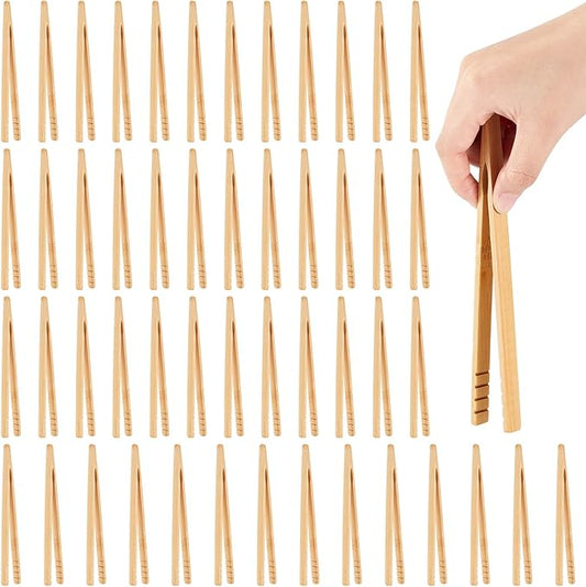 50 Pcs Bamboo Toast Tongs 7 Inch Wood Kitchen Utensil Toaster Tongs for Cooking Catering Buffet Appetizer Wedding Party Supplies