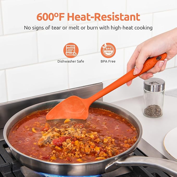 U-Taste Silicone Spatula Set with 600 Degrees Fahrenheit Heat Resistant (Orange)