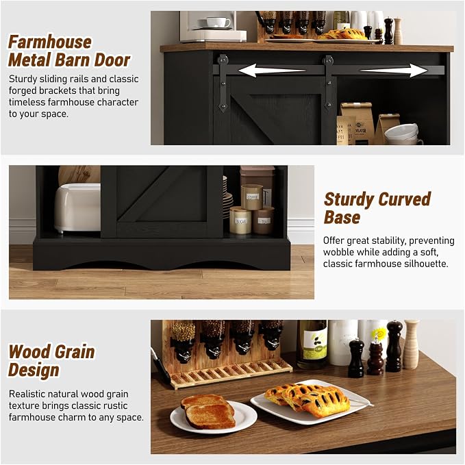 HOMFAMILIA 31.5" H Farmhouse Coffee Bar Cabinet w/Storage, Rustic Buffet Cabinet - Image 5