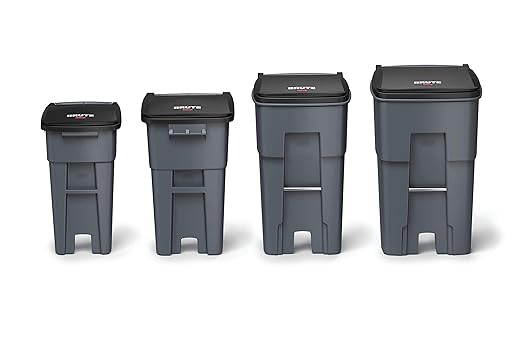 Rubbermaid Commercial Products BRUTE Rollout Heavy-Duty Wheeled Trash/Garbage Can, 32-Gallon, Gray, for Restaurants/Hospitals/Offices/Warehouses/Garage, Pack of 2