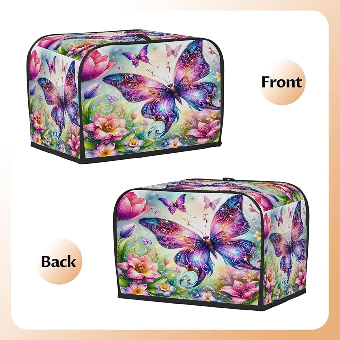 Butterfly Color Flowers Toaster Cover 2 Slice Wide Slot Washable Appliance - Image 3