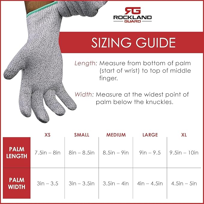 Rockland Guard Professional Oyster Shucking Knife Set - Includes 3.5" Stainless Steel Oyster Shucker with Non-Slip Handle & Bent Tip, Kitchen Cutting Gloves - Food-Grade, Dishwasher-Safe Seafood Tools Set - Medium