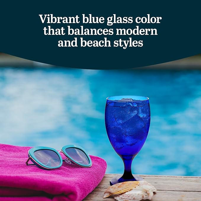 Libbey Premiere Cobalt Iced Tea Glasses, Stylish Cobalt Blue Drinking Glasses Set of 12, Dishwasher Safe Stemmed Water Goblets for Parties and More