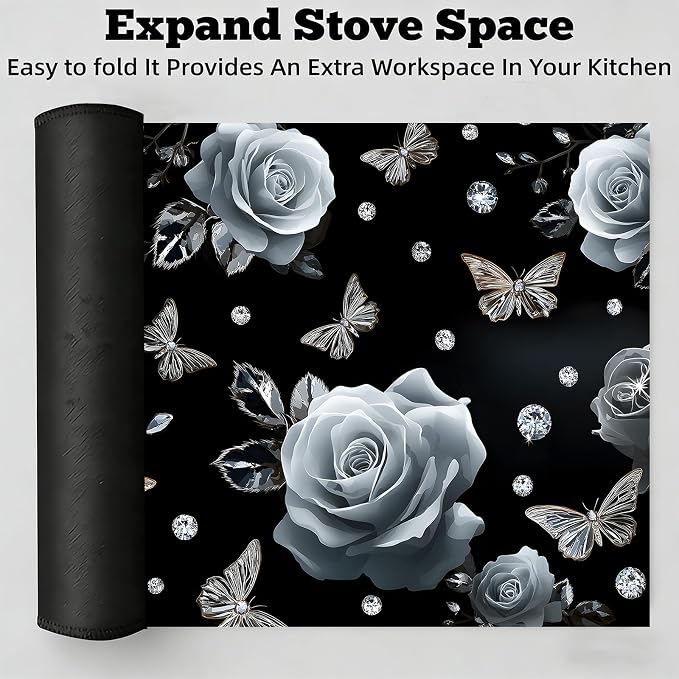 Black Rose Butterfly Stove Top Cover 28.3 x 20.5 Inches, Heat Resistant Glass - Image 6