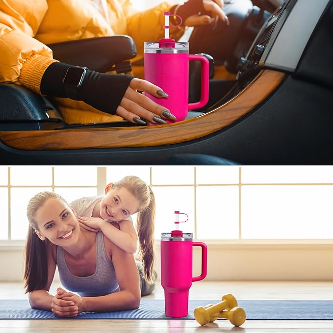 Silicone Spill Stopper Set Compatible with Stanley Cup 2.0 30oz & 40oz with Straw Cover (Set of 2, Rosy)