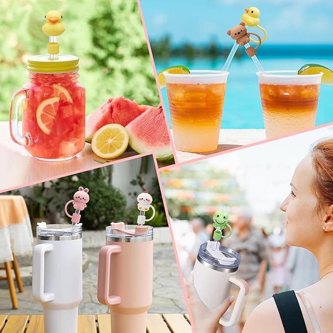 5PCS Straw Cover Cap for Stanley Cup, Silicone Cute Animal Straw Topper for Stanley 30&40 Oz Tumbler with Handle, 10mm 0.4in Dust-Proof Reusable Straw Tips Lids.(Color 1)