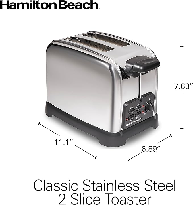 Hamilton Beach Retro Toaster with Wide Slots, Sure-Toast Technology, Bagel & Defrost Settings, Auto Boost to Lift Smaller Breads, 2 Slice, Polished Stainless Steel (22782)