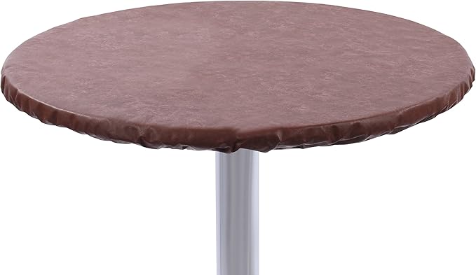 Yourtablecloth Heavy Duty Vinyl Round Fitted Tablecloth (Table Cover) with Flannel Backing Vibrant Colors Elasticized Tablecloth Great for Indoor and Outdoor Dining and Playing Cards 48” Rust Print