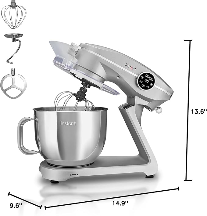 Instant Pot Stand Mixer Pro,600W 10-Speed Electric Mixer with Digital Interface,7.4-Qt Stainless Steel Bowl,From the Makers of Instant Pot,Dishwasher Safe Whisk,Dough Hook and Mixing Paddle,Silver