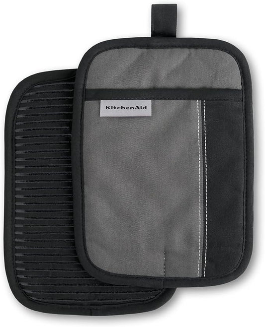 KITCHENAID Beacon Two-Tone Pot Holder 2-Pack Set, Contour Silver/Matte Black, 7"x10"