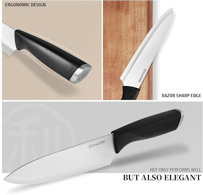 Black Knife Set, 13 Pieces Knife Block Set with Built-in Sharpener Scissors for Kitchen Meat & Vegetable Cutting, Dishwasher Safe Knives Set Present for Family & Restaurant