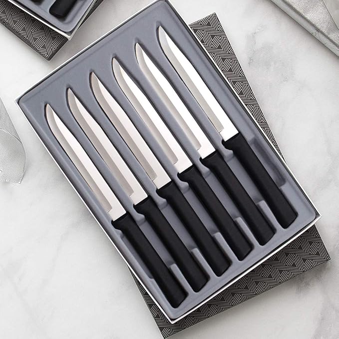 RADA Cutlery 6-Piece Utility/Steak Knife Gift Set (G206), Stainless Steel Hollow Ground Blades, Made in USA, Black Handles