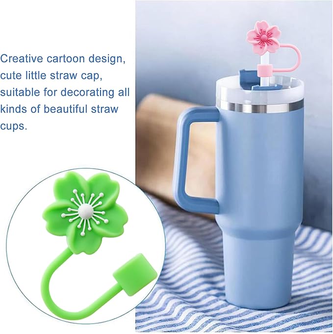 Flower Silicone Straw Cover Cap for Stanley Cup, 10 mm 0.4 in Reusable Topper Tips Lids, Gift for Party Decor
