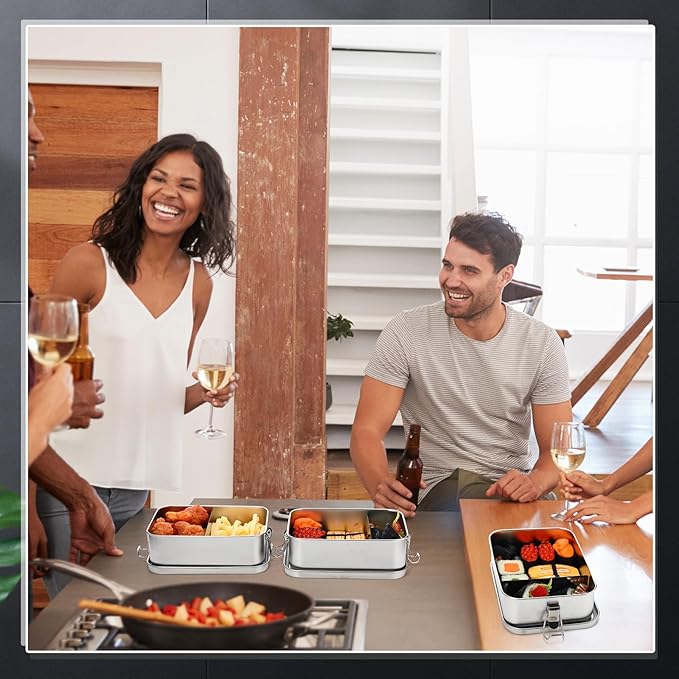 Umigy 8 Pcs Stainless Steel Food Containers 1200ml Metal Bento Lunch Box Stainless Steel Food Storage Containers, Lockable Clips to Leak Proof, Reusable Dishwasher Snack Boxes for Work