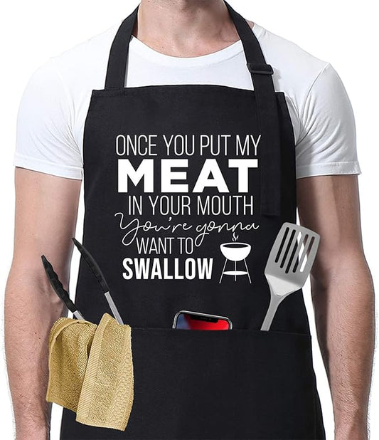 Miracu Funny Cooking Aprons for Men Husband - Christmas, Birthday Funny Male Gifts for Mens Best Friend, Gifts for Male Friends Guy Boyfriend Chef Him - Grilling Grill BBQ Apron for Men w/Pockets