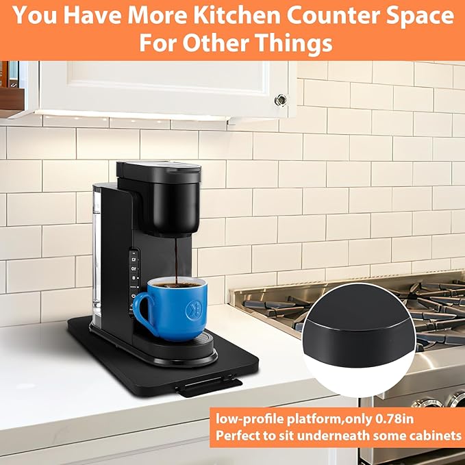 Sliding Tray for Coffee Maker Slider - Coffee Pot Sliders for Counter Heavy Kitchen Appliances, Under Cabinet Rolling Appliance Tray for Countertop Storage Moving with Wheels 9" X 14.5"