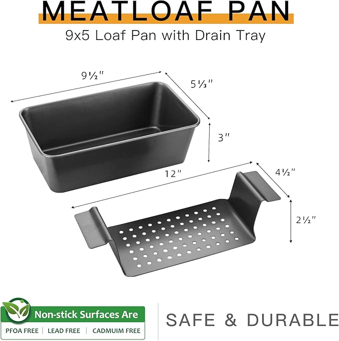 HONGBAKE 4 Pack Meatloaf Pan with Drain Tray, 9 x 5 Inches Loaf Pans with Insert, Nonstick Meat Loaf for Baking, Grey