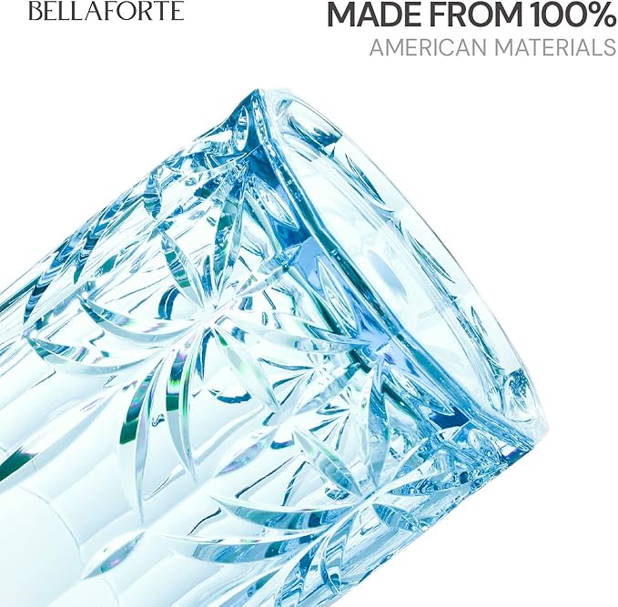 BELLAFORTE Shatterproof Tritan Plastic Short Tumbler, Set of 4, 13oz - Myrtle Beach Unbreakable Crystal Cut Old Fashioned Drinking Glasses for Whiskey - BPA Free - Dishwasher Safe - Blue