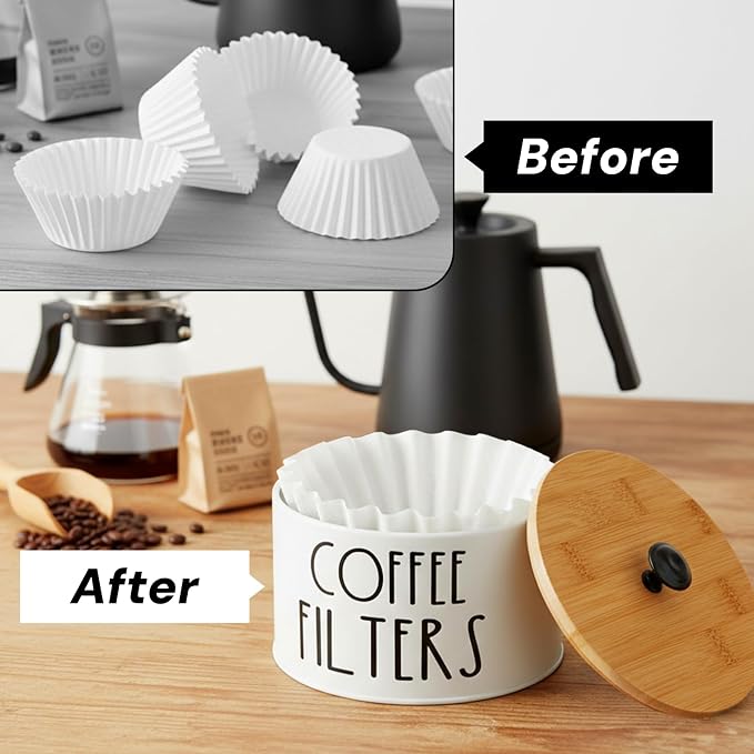 Coffee Filter Holder with Lid, Metal | Coffee Filters Storage Container - Image 4