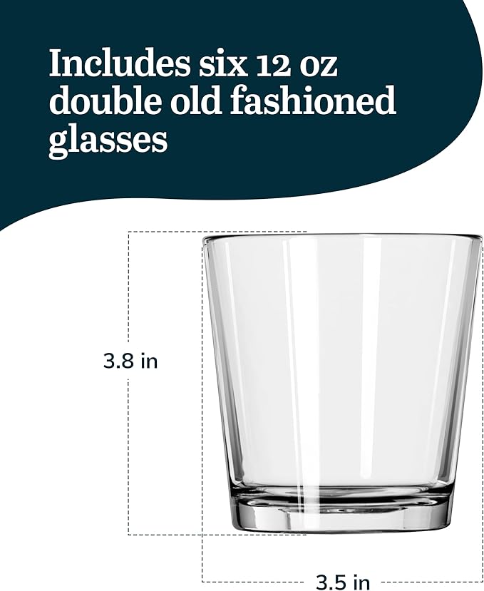 Libbey Bar Essentials Double Old Fashioned Glasses, 12 oz, Clear Restaurant Quality Drinking Glasses Set of 6, Modern Rocks Glass Set for Everyday Use
