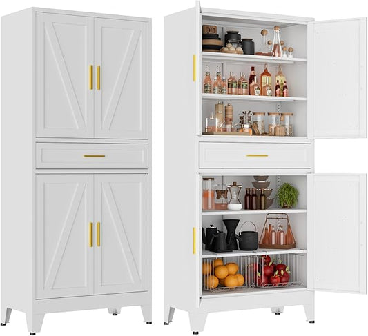 71" Tall Pantry Storage Cabinet with Drawer and Adjustable Shelves, Freestanding Tall Kitchen Cupboard Storage Cabinet for Kitchen,Dining Room, Living Room, White