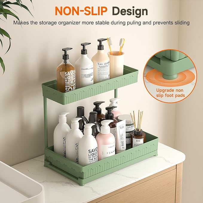 3 Pack Multi-Purpose Under Sink Organizers and Storage (Green, 14.85 inches)