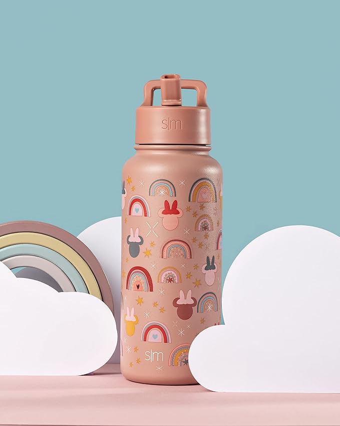 Simple Modern Disney Minnie Mouse Water Bottle with Straw Lid Vacuum Insulated Stainless Steel Metal Thermos | Gifts Reusable Leak Proof Flask for Gym, Travel | Summit Collection | 32oz