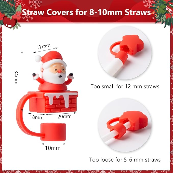 6Pcs Christmas Red Straw Cover Cap for Stanley Cup 40oz/30oz Tumbler, 10mm Reusable Cute Drinking Straw Topper Accessories, Portable Protector Plugs Decorations Gifts for Party Christmas