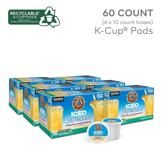 The Original Donut Shop Iced Refreshers, Pineapple Passionfruit Flavor, Keurig Single Serve K-Cup Pods, 60 Count (6 Packs of 10)