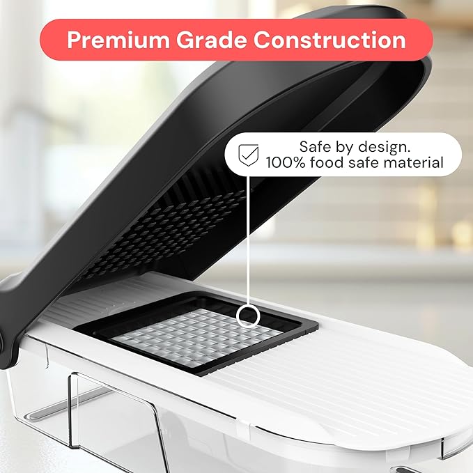 Fullstar Mandoline Slicer for Kitchen - Vegetable Chopper, Onion Potato Food Veggie Fruit Slicer and Cutter with Container, Kitchen Gadgets & Accessories, Home Essentials (6-in-1, Full White)
