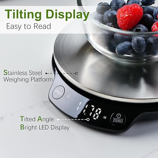 Smart Nutritional Scale, 0.005oz / 0.1g High Precision, Free APP with Nutrients Tracking, Calorie, Marco, Ounces and Grams, for Kitchen, Weight Loss, Meal Prep, etc. Black & Grey