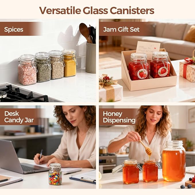 ComSaf Small Glass Jars with Airtight Lid Set of 12, Spice Jars 8 oz, Mason Jar 8 oz, Small Canning Jar, 8oz Jars with Lids for Kitchen, Jam, Jelly, Honey, Dessert, Salad, Shower Wedding Favors