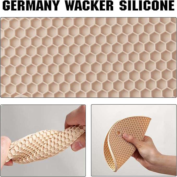 Joyhalo Trivets for Hot Dishes - Hot Pads for Kitchen, Silicone Pot Holders for Hot Pots and Pans, Silicone Mats for Kitchen Countertops, Table, Flexible Easy to Wash and Dry, Khaki