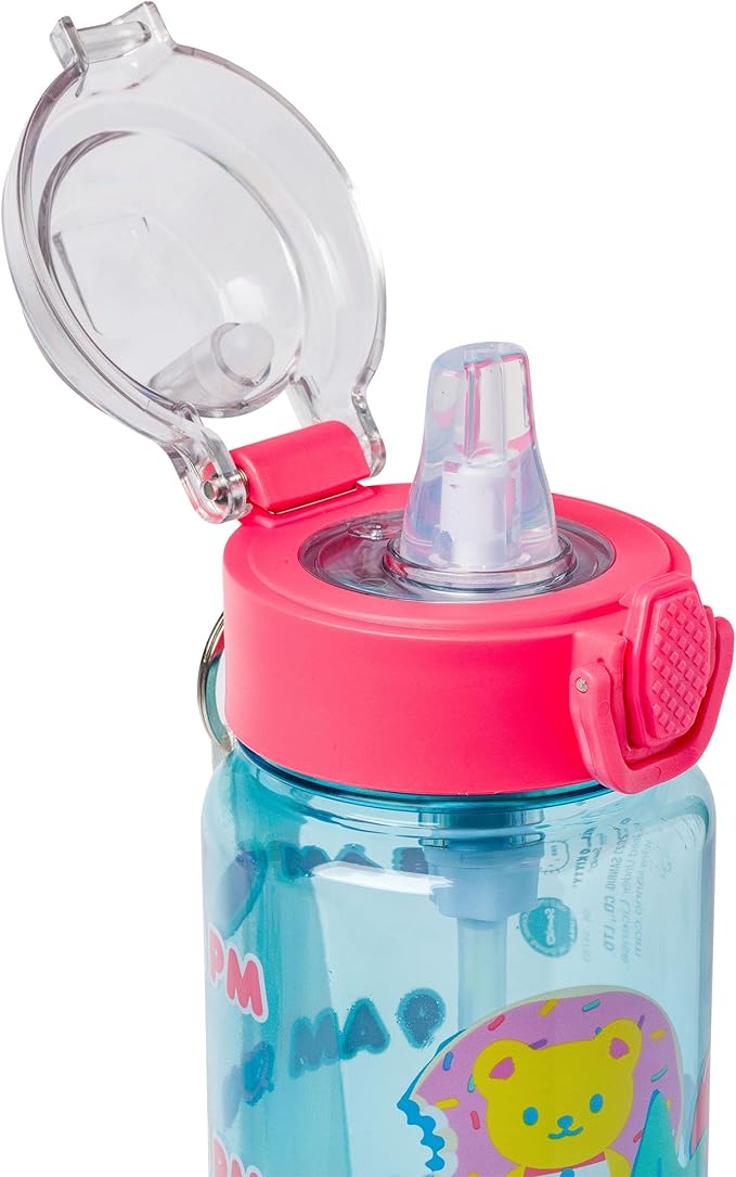 Silver Buffalo Sanrio Hello Kitty Pool Party Plastic Blue Water Bottle with Locking Lid, Strap, and Hydration Tracker, 33 Ounces