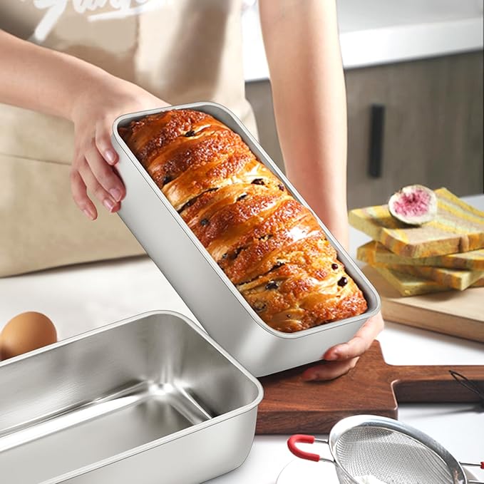 E-far Loaf Pan Set of 16, Stainless Steel Loaf Pan for Baking Bread 9 x5, Rectangle Metal Bakeware Mold for Homemade Banana Bread Meatloaf Brownies, Healthy & Non Toxic, Easy Release & Dishwasher Safe