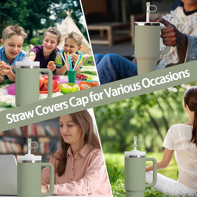 6PCS Silicone Straw Covers Cap Compatible with Stanley Cup 30-40 oz Tumbler with Handle 10mm Straw Toppers Reusable Cover for Stanley Cup Accessories（Cyan）