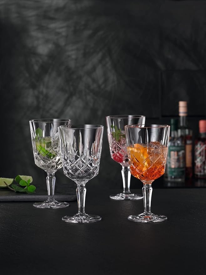 Nachtmann Noblesse 12 Oz. All Purpose Glasses, Set of 4 – 7.4" Crystal Drinkware with Elegant Cut Design, Modern Barware Glasses for Wine, Cocktails & Water, Lead-Free – Stylish Bar & Dining Set