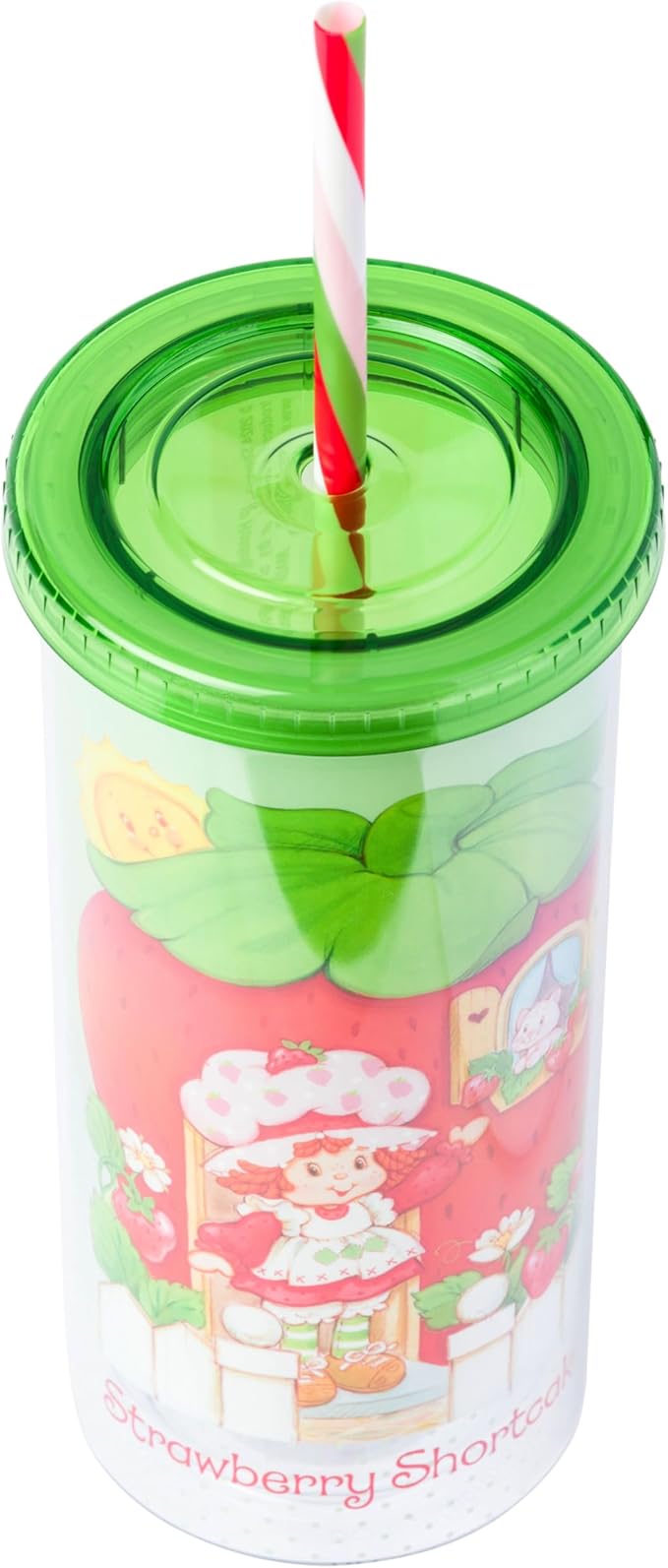 Silver Buffalo Strawberry Shortcake Strawberry House Plastic Tall Cold Cup with Lid and Straw, 20 Ounces