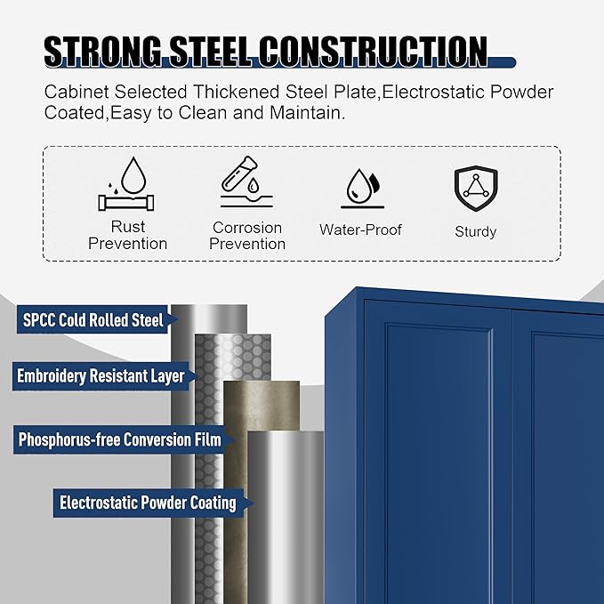 71" Tall Metal Storage Cabinet, Kitchen Pantry Storage Cabinets with Doors and 4 Adjustable Shelves, Food Pantry Cabinet, Large Cupboard, Utility Steel Cabinets for Dining, Living Room, Blue